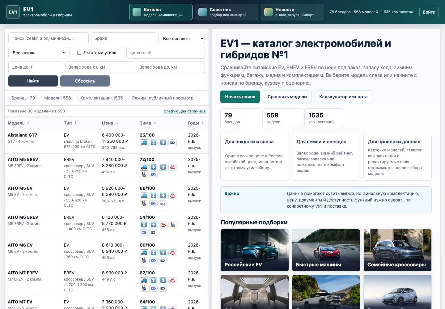 Электропедия: интерфейс к базе электромобилей
